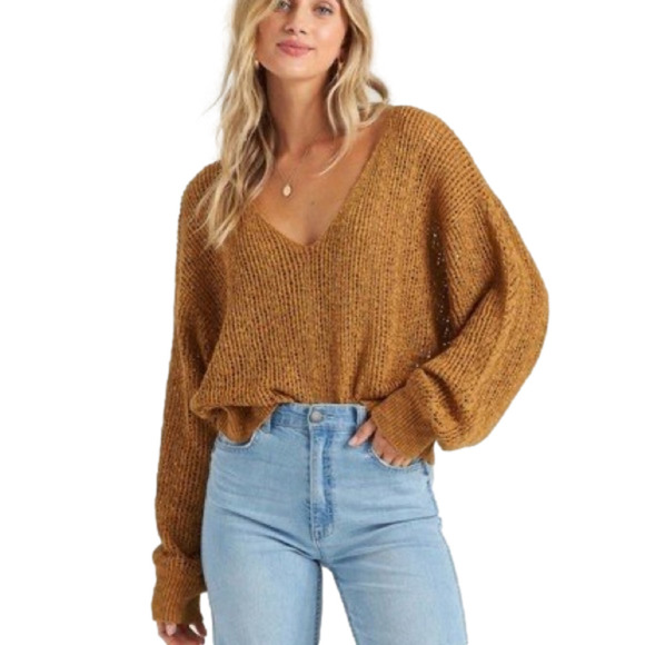 Billabong Sweaters - Billabong Feel The Breeze Burnt Orange Knit V-Neck Sweater Size L
